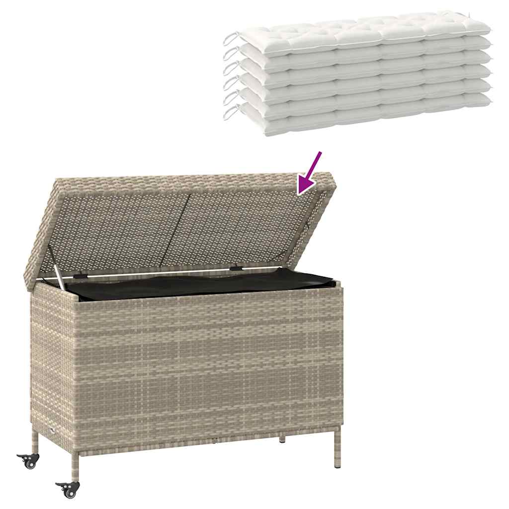 vidaXL Skrzynia ogrodowa z kółkami, szara, 110x55x73 cm, polirattan
