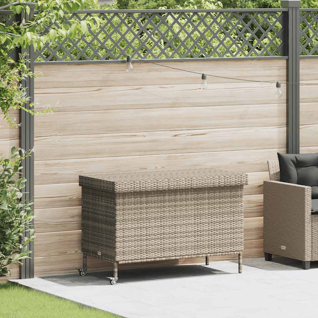 vidaXL Skrzynia ogrodowa z kółkami, szara, 110x55x73 cm, polirattan