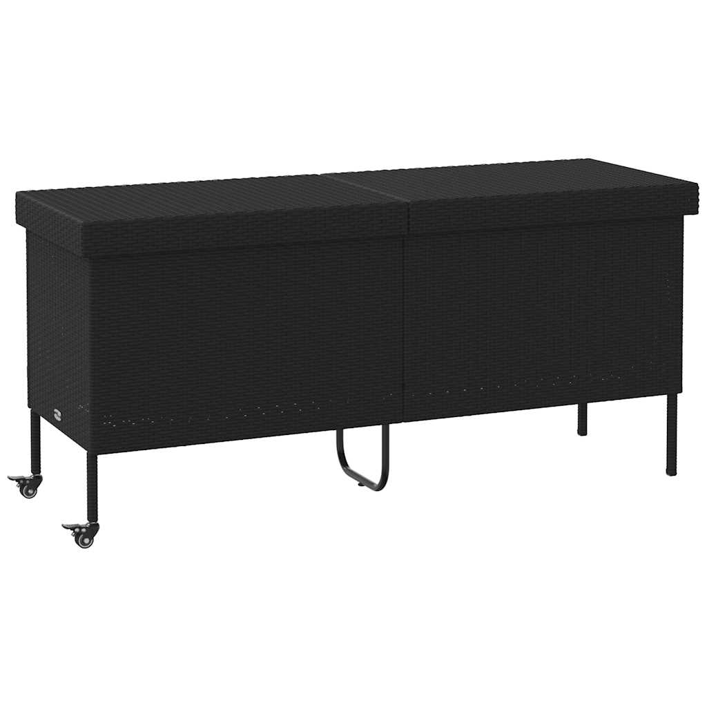 vidaXL Skrzynia ogrodowa z kółkami, czarna, 160x55x75 cm, polirattan