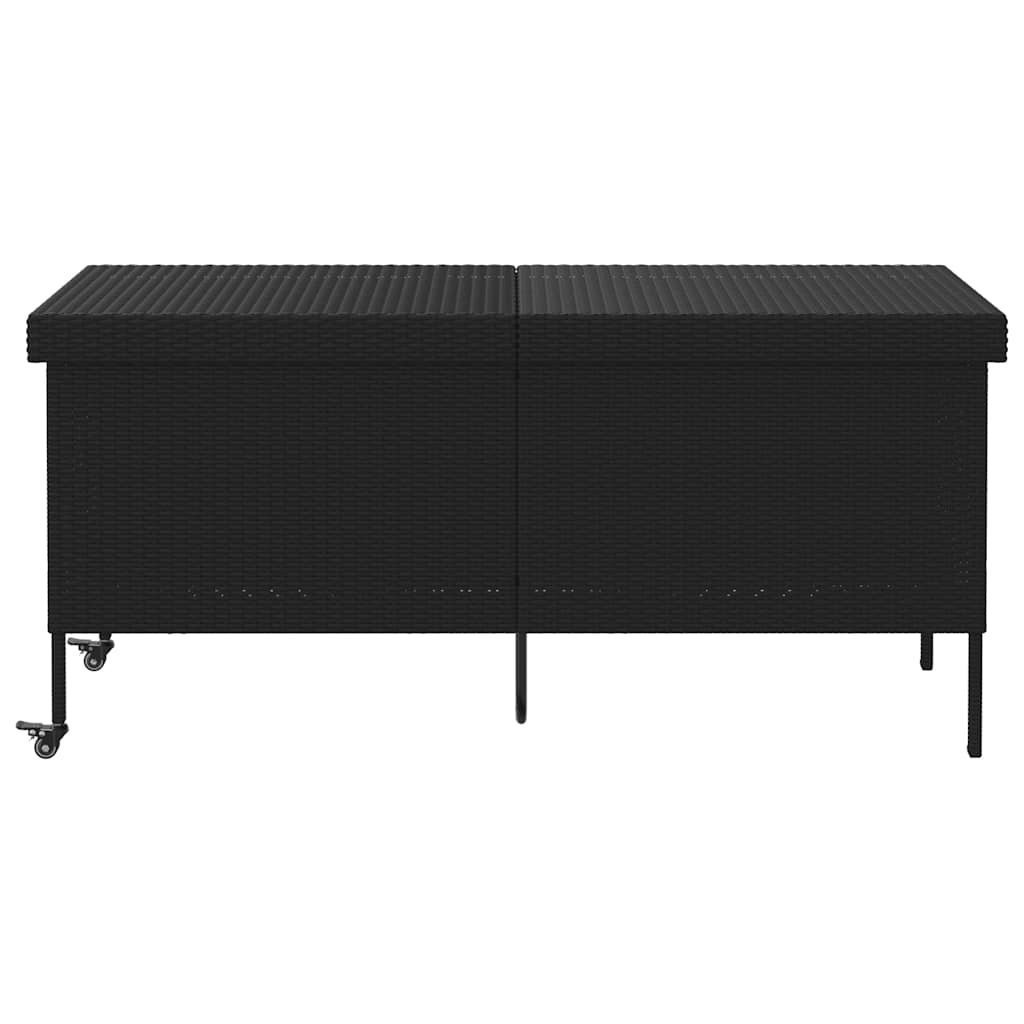 vidaXL Skrzynia ogrodowa z kółkami, czarna, 160x55x75 cm, polirattan