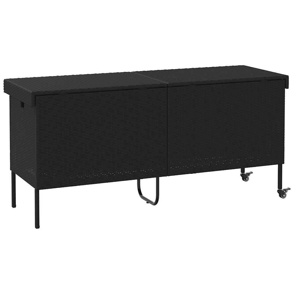 vidaXL Skrzynia ogrodowa z kółkami, czarna, 160x55x75 cm, polirattan