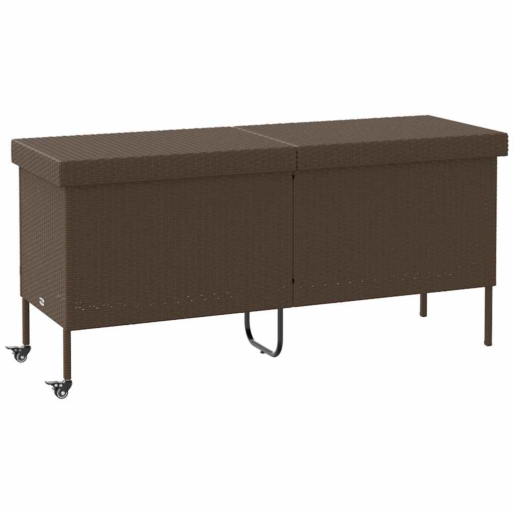 vidaXL Skrzynia ogrodowa z kółkami, brązowa,160x55x75 cm, polirattan
