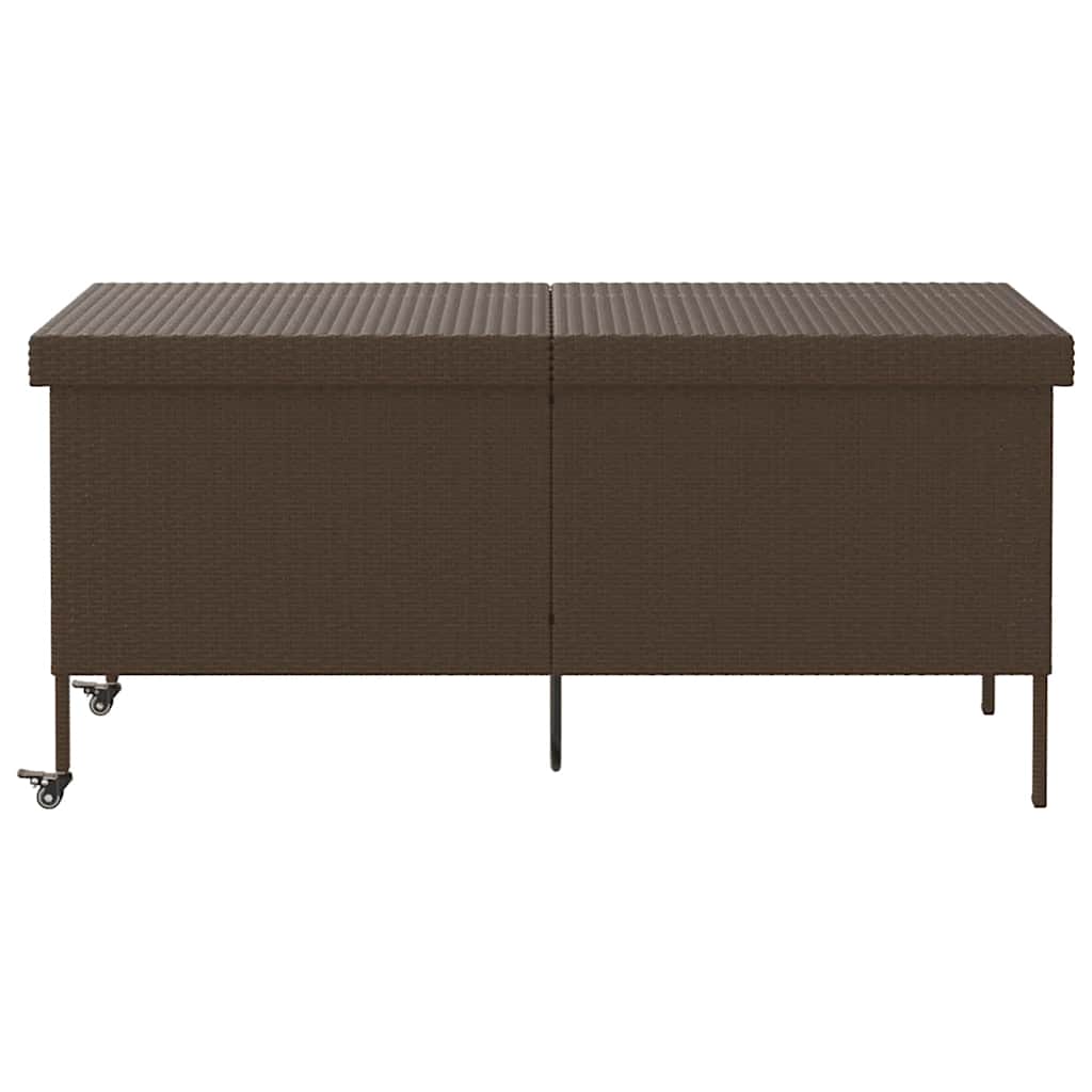 vidaXL Skrzynia ogrodowa z kółkami, brązowa,160x55x75 cm, polirattan
