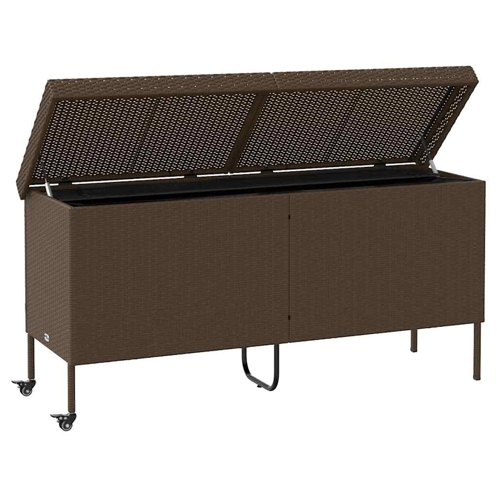 vidaXL Skrzynia ogrodowa z kółkami, brązowa,160x55x75 cm, polirattan