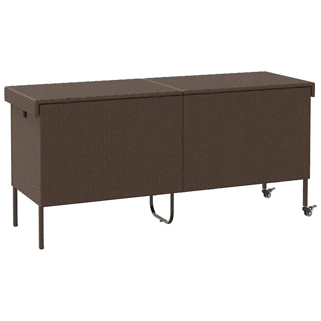 vidaXL Skrzynia ogrodowa z kółkami, brązowa,160x55x75 cm, polirattan