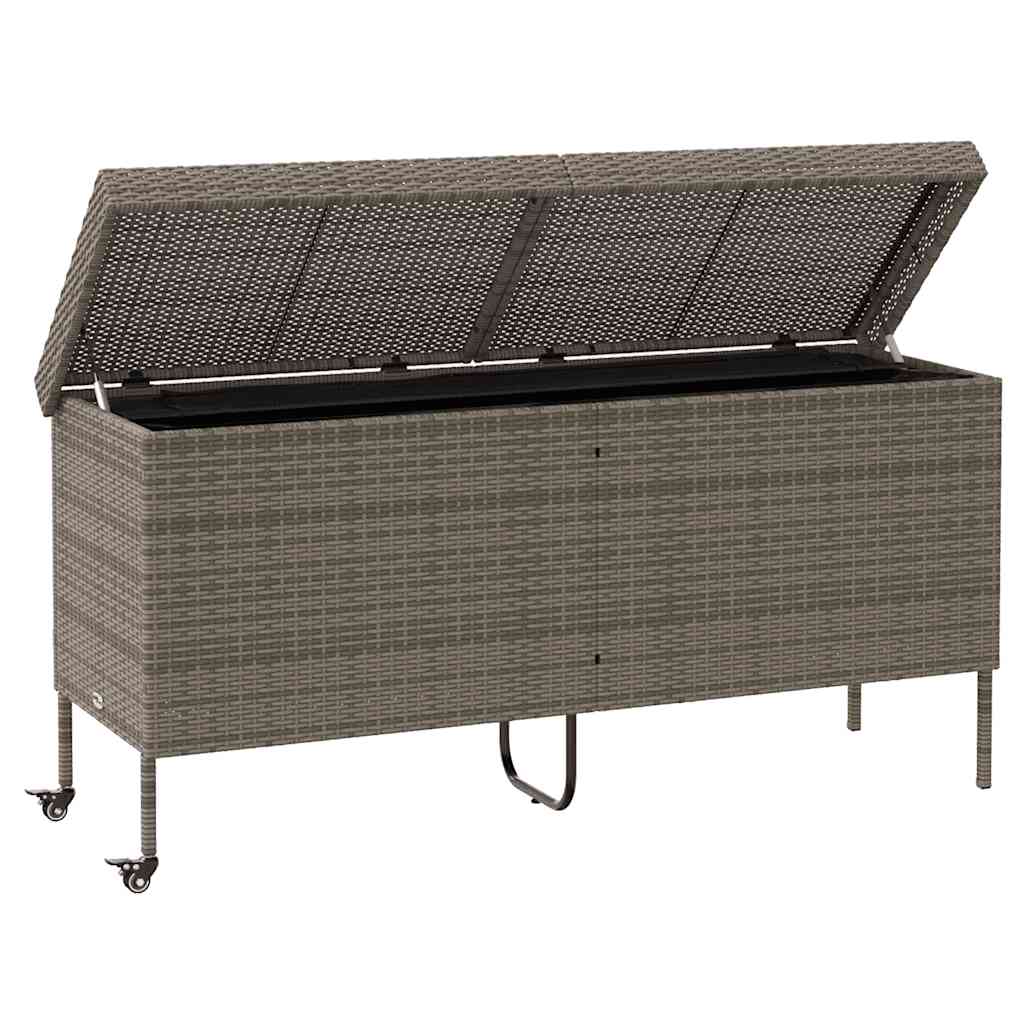 vidaXL Skrzynia ogrodowa z kółkami, szara, 160x55x75 cm, polirattan