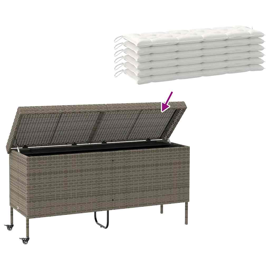 vidaXL Skrzynia ogrodowa z kółkami, szara, 160x55x75 cm, polirattan