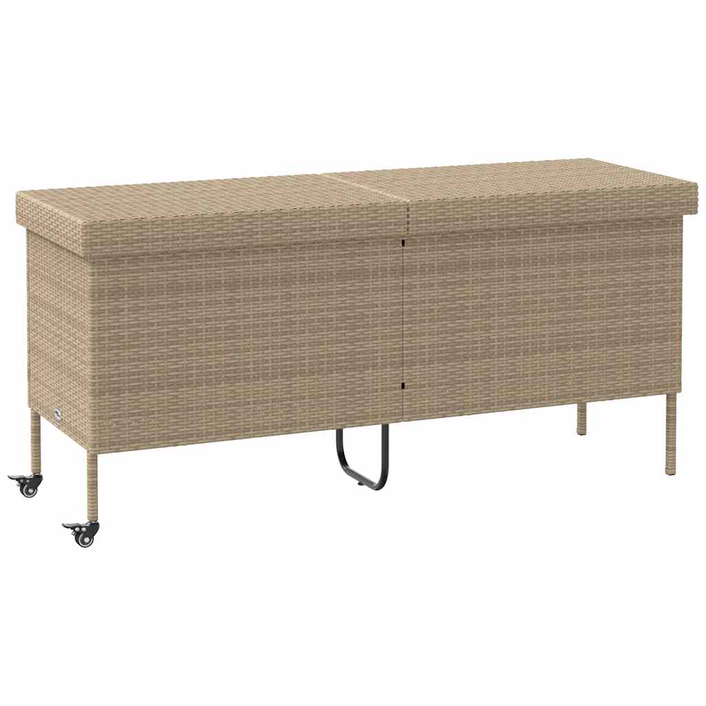vidaXL Skrzynia ogrodowa z kółkami beżowa 160x55x75 cm polirattan