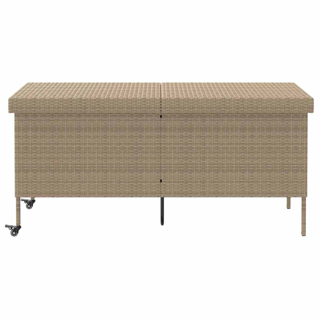 vidaXL Skrzynia ogrodowa z kółkami beżowa 160x55x75 cm polirattan