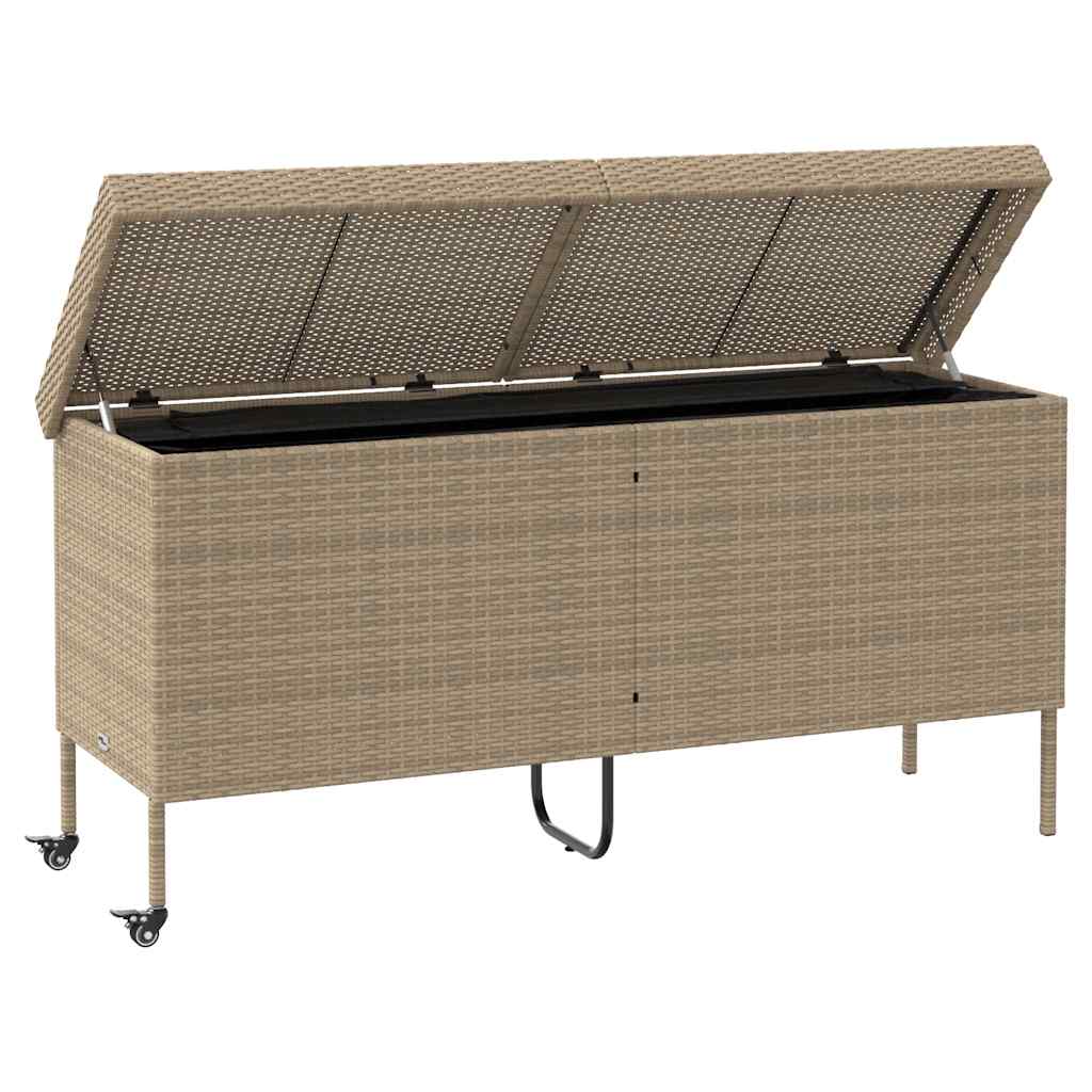 vidaXL Skrzynia ogrodowa z kółkami beżowa 160x55x75 cm polirattan