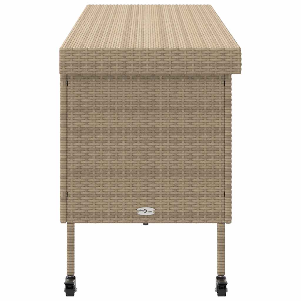vidaXL Skrzynia ogrodowa z kółkami beżowa 160x55x75 cm polirattan
