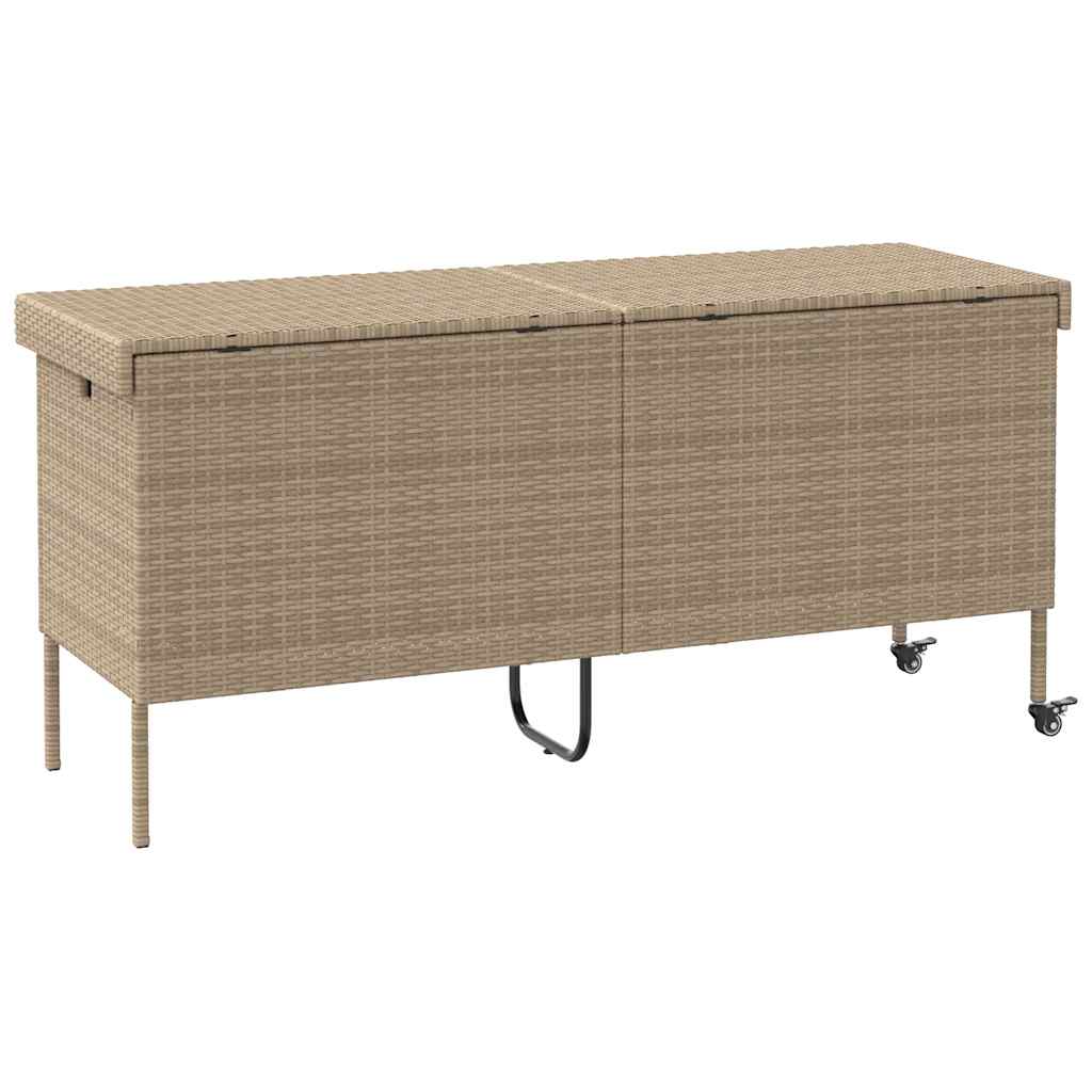 vidaXL Skrzynia ogrodowa z kółkami beżowa 160x55x75 cm polirattan