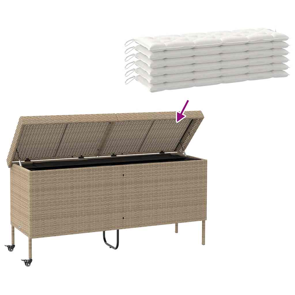 vidaXL Skrzynia ogrodowa z kółkami beżowa 160x55x75 cm polirattan