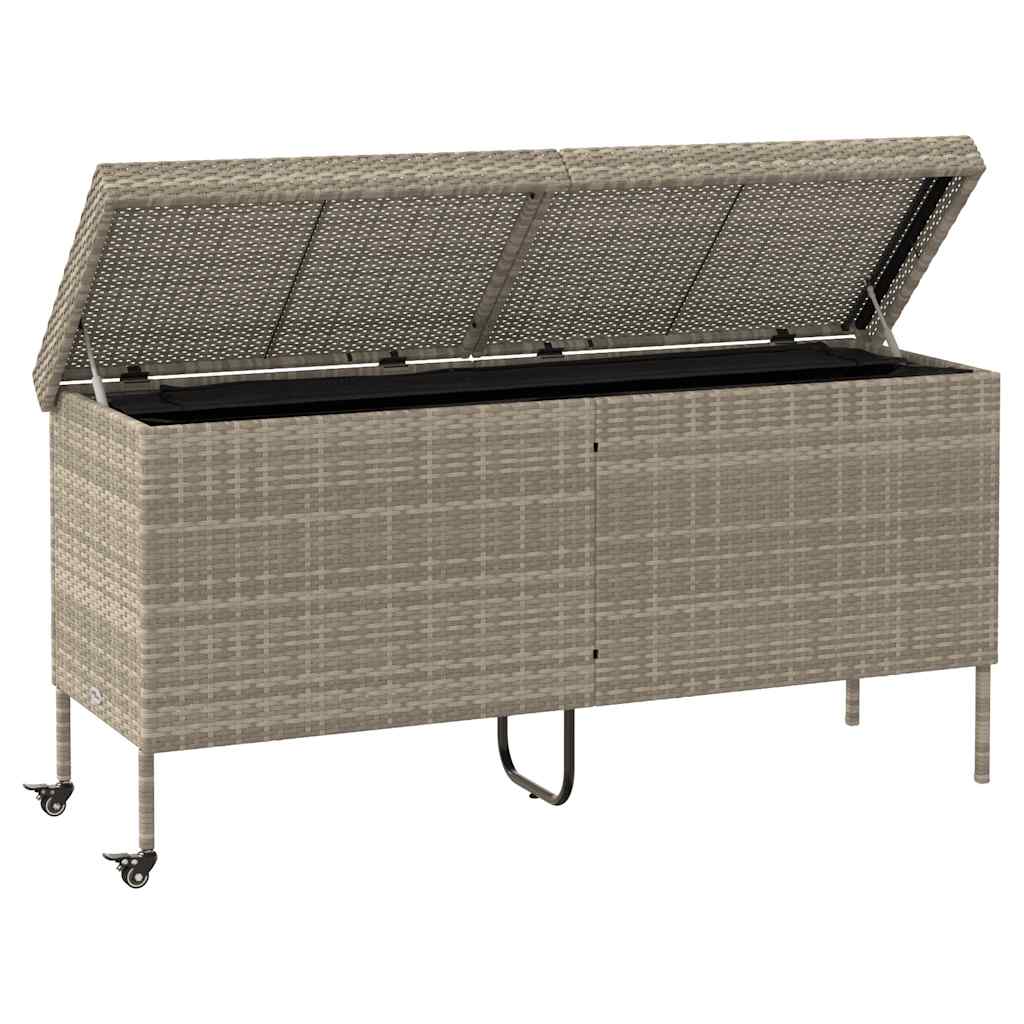vidaXL Skrzynia ogrodowa z kółkami, szara, 160x55x75 cm, polirattan