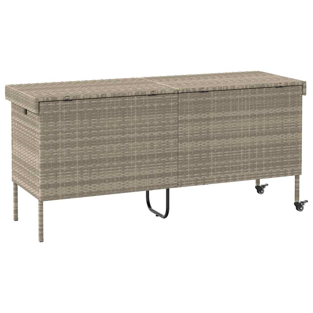 vidaXL Skrzynia ogrodowa z kółkami, szara, 160x55x75 cm, polirattan