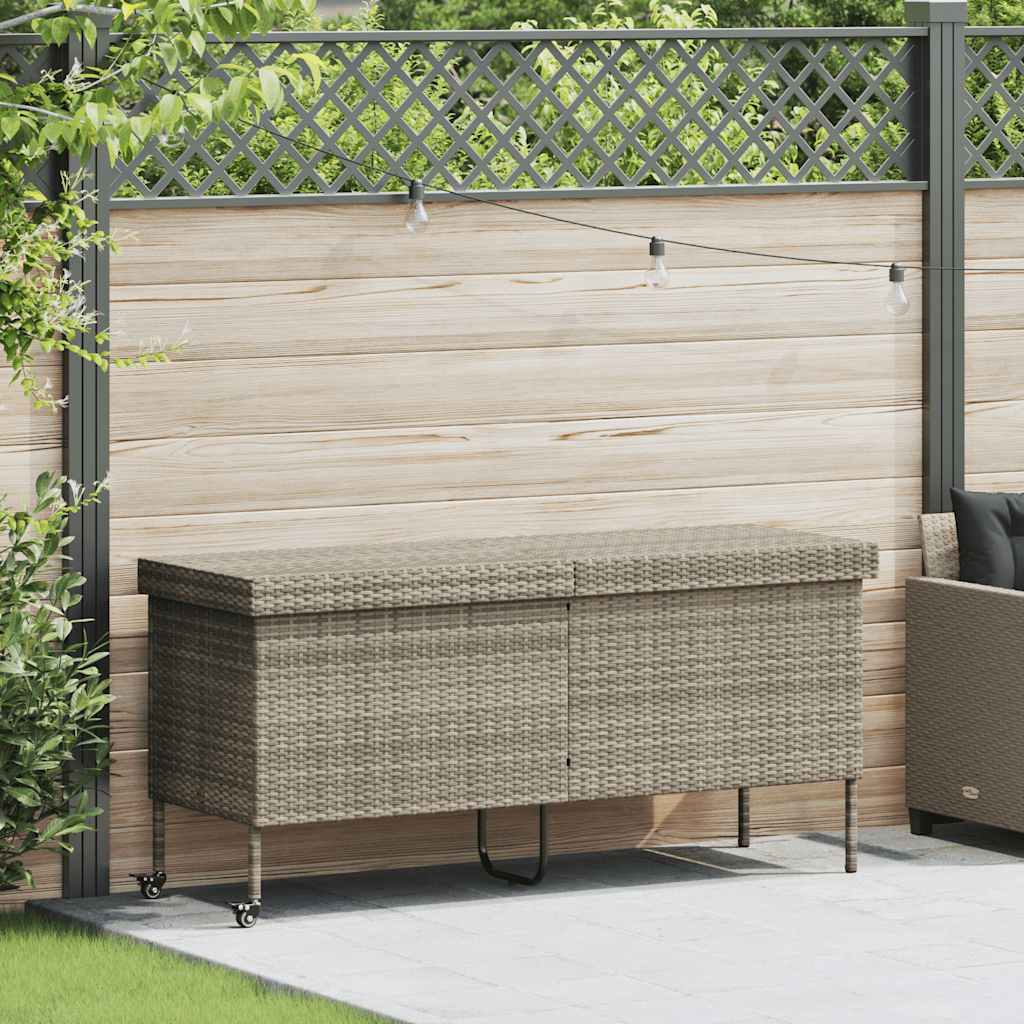 vidaXL Skrzynia ogrodowa z kółkami, szara, 160x55x75 cm, polirattan