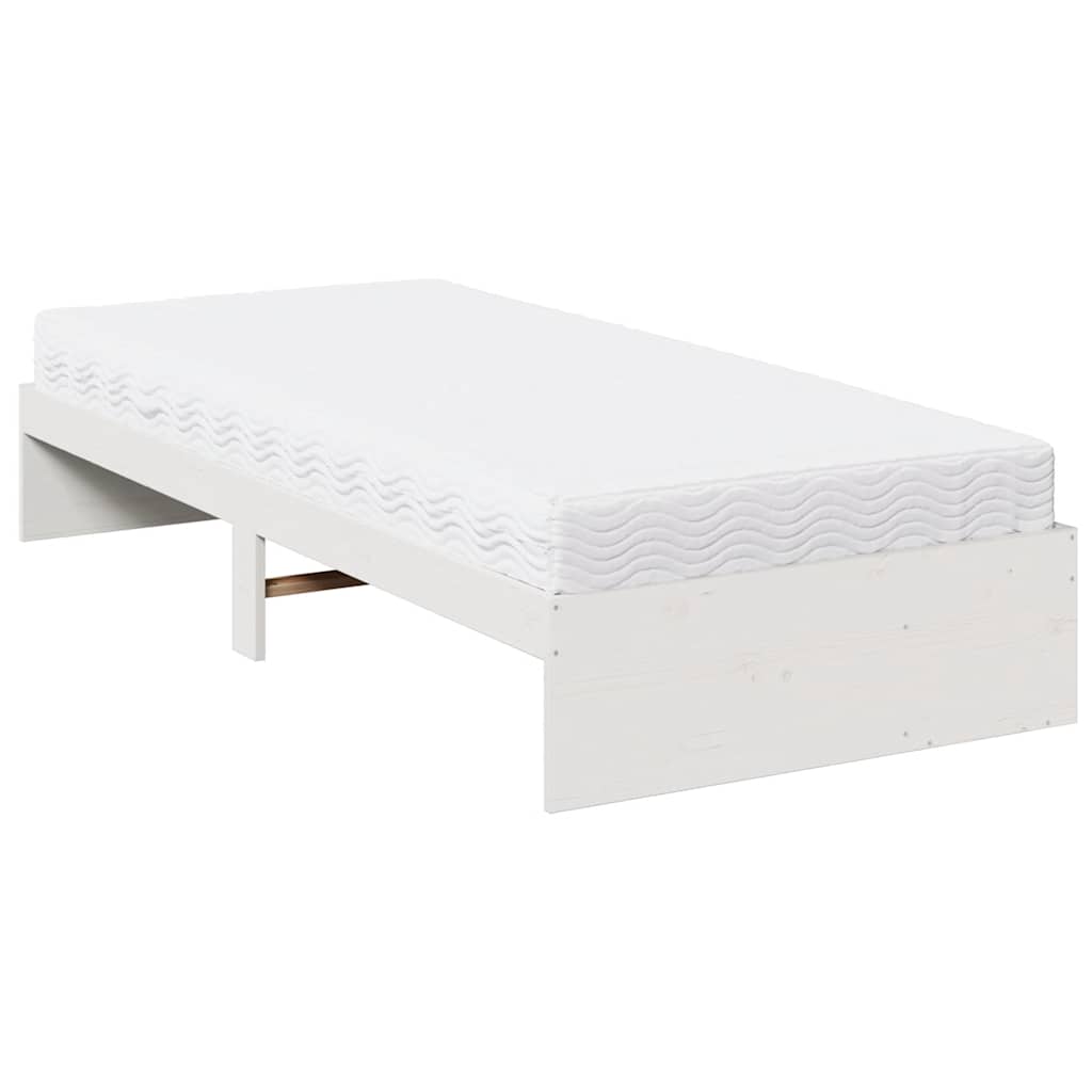 vidaXL Łóżko dzienne z materacem białe 100x200 cm lite drewno sosnowe