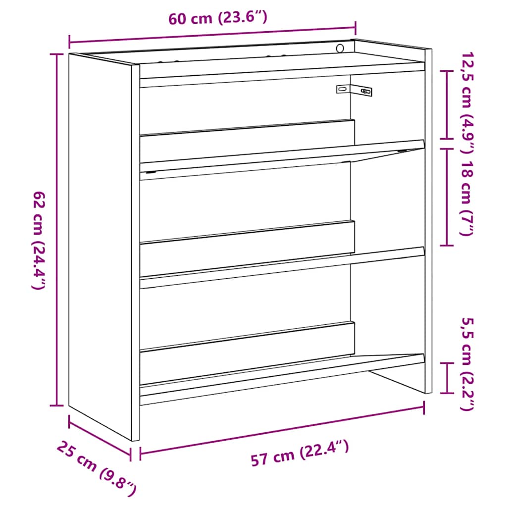 vidaXL Stojak na buty, czarna, 60x25x62 cm, materiał drewnopochodny