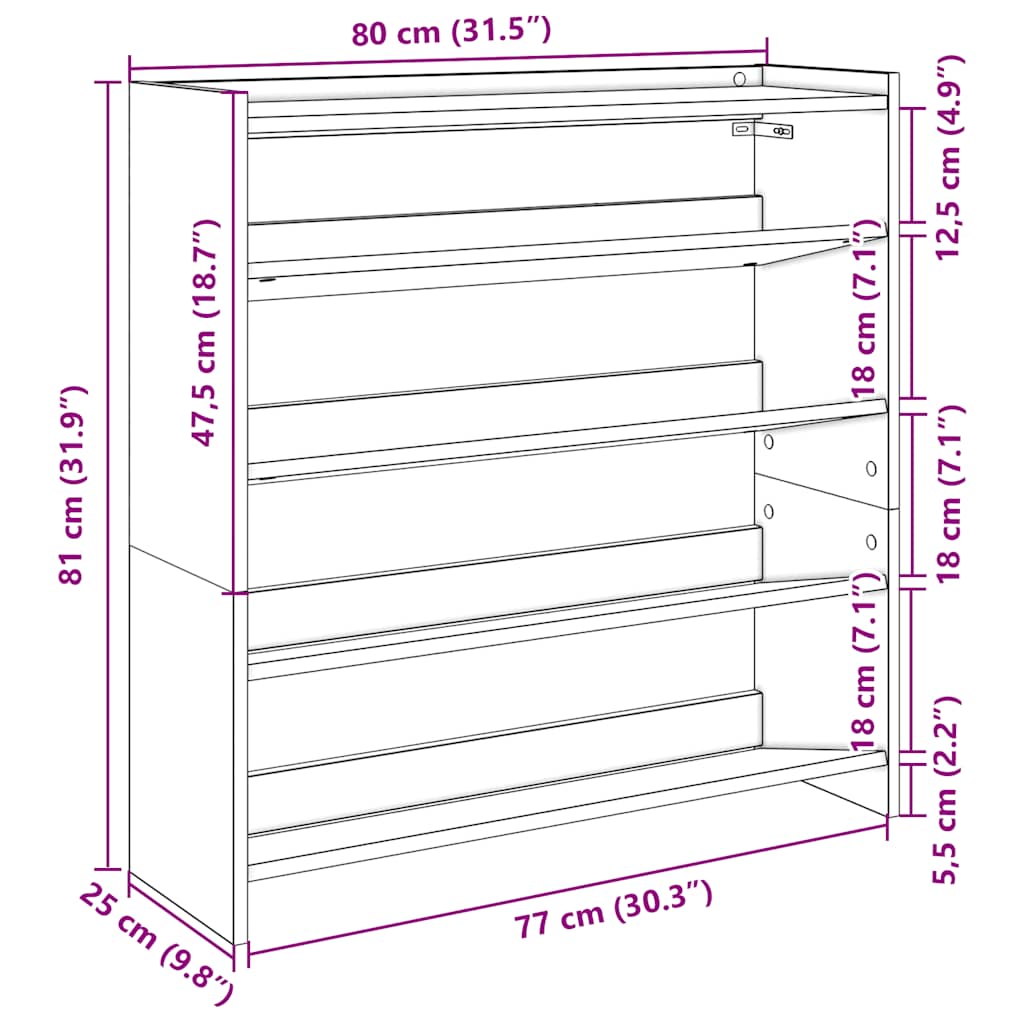 vidaXL Półka na buty, dąb sonoma 80x25x81 , materiał drewnopochodny