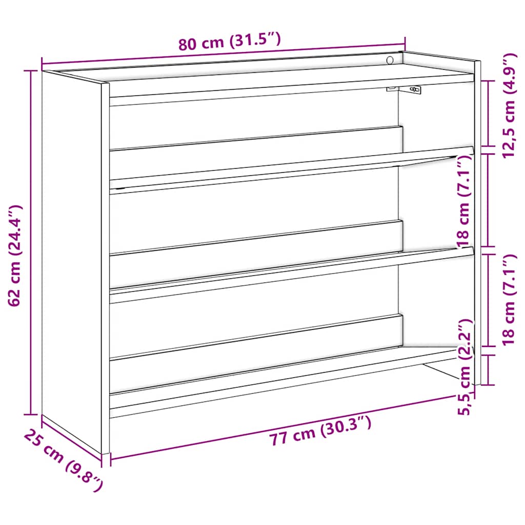 vidaXL Stojak na buty, czarna, 80x25x62 cm, materiał drewnopochodny