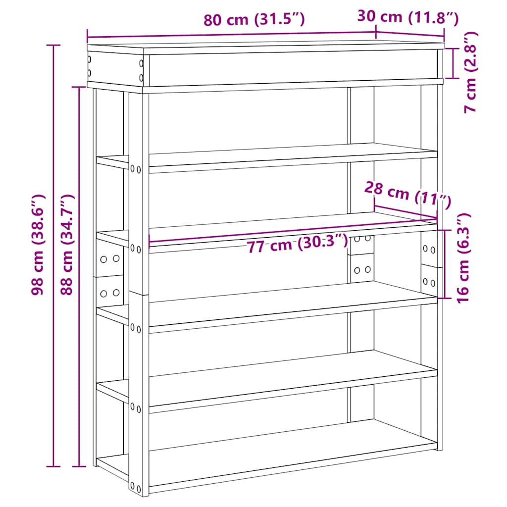 vidaXL Półka na buty, Concrete Oak 80x30x98 cm
