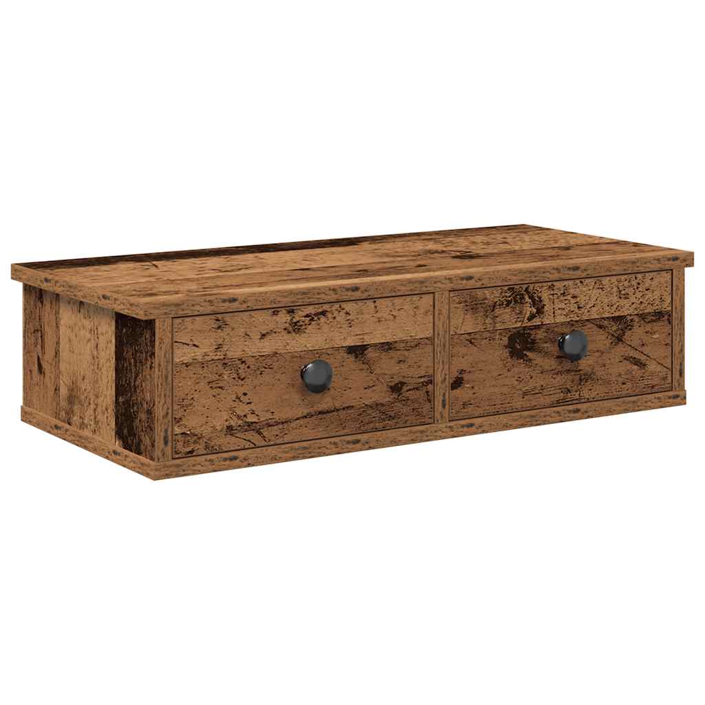 vidaXL Półka ścienna z szufladami, stare drewno, 60x28x15 cm