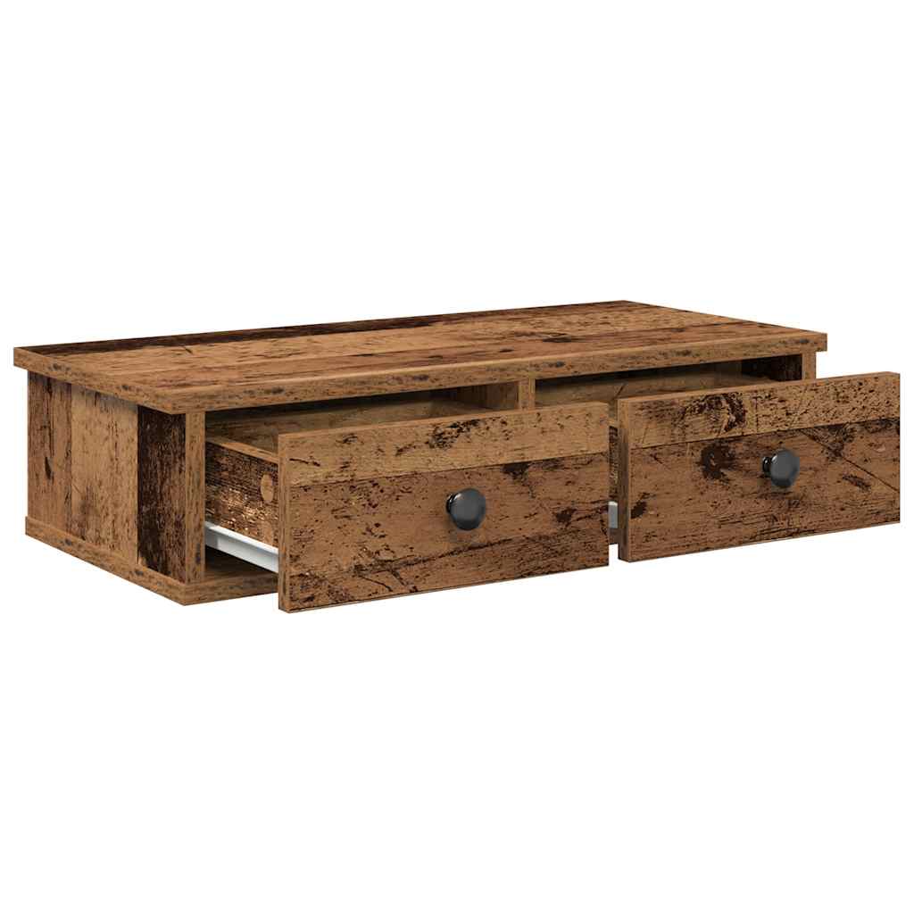 vidaXL Półka ścienna z szufladami, stare drewno, 60x28x15 cm