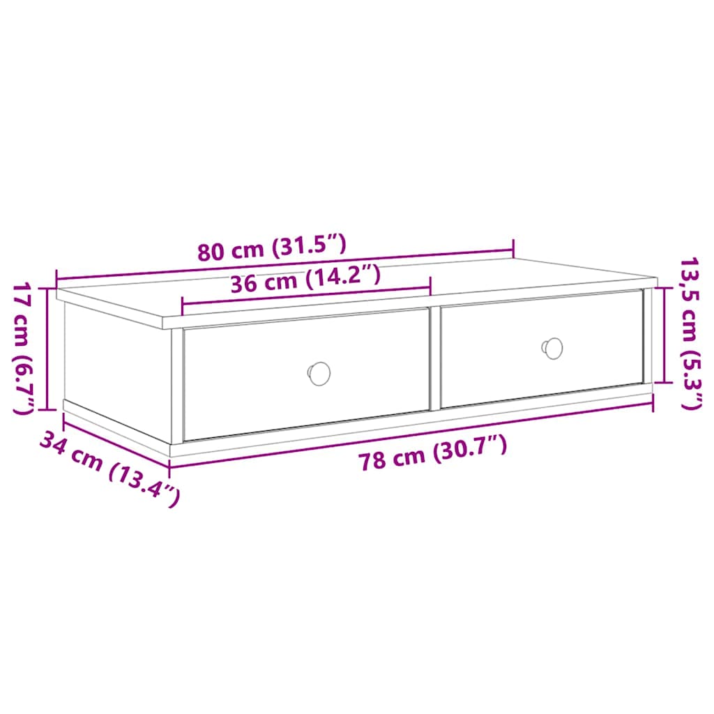 vidaXL Półka ścienna z szufladami, szarość betonu 80x31x17 cm