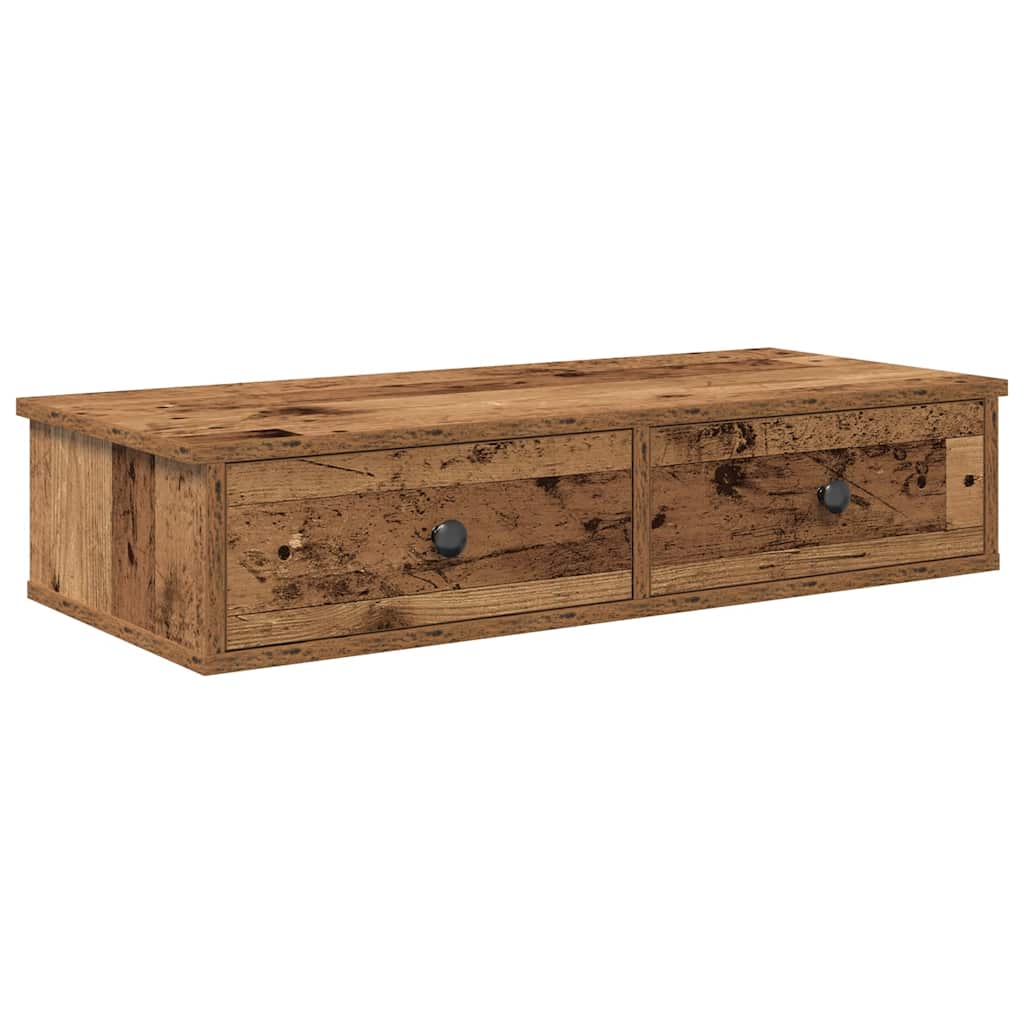 vidaXL Półka ścienna z szufladami, stare drewno, 80x31x17 cm