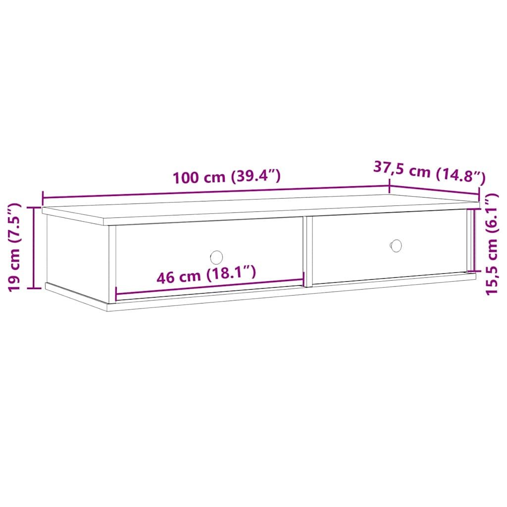 vidaXL Półka ścienna z szufladami, szarość betonu 100x37,5x19 cm