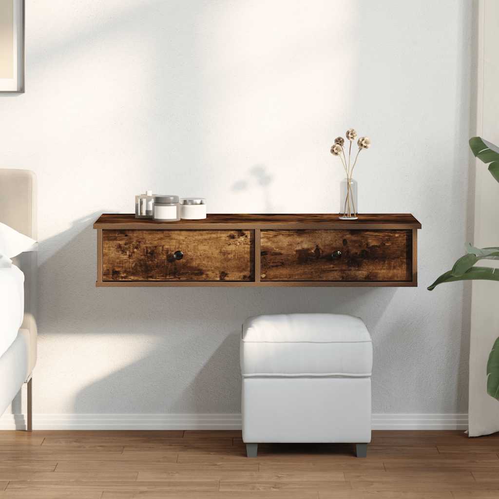 vidaXL Półka ścienna z szufladami, przydymiony dąb, 100x37,5x19 cm