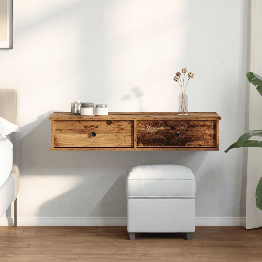 vidaXL Półka ścienna z szufladami, stare drewno, 100x37,5x19 cm