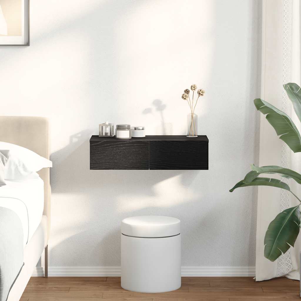 vidaXL Półka ścienna z szufladami, czarna, 60x26,5x15 cm