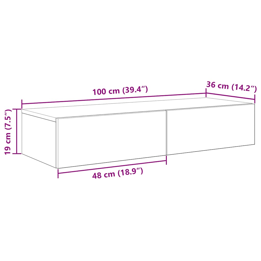 vidaXL Półka ścienna z szufladami, szarość betonu 100x36x19 cm