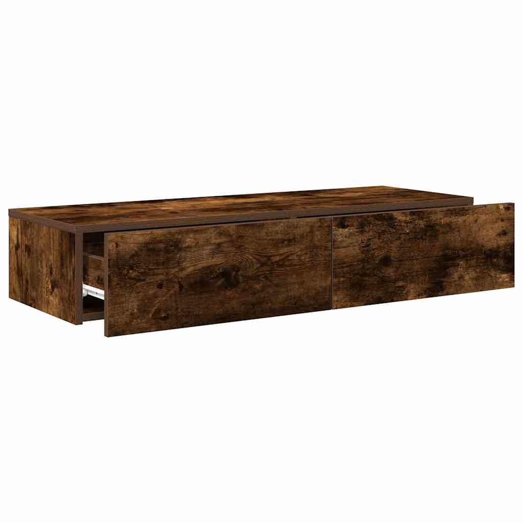 vidaXL Półka ścienna z szufladami, przydymiony dąb, 100x36x19 cm