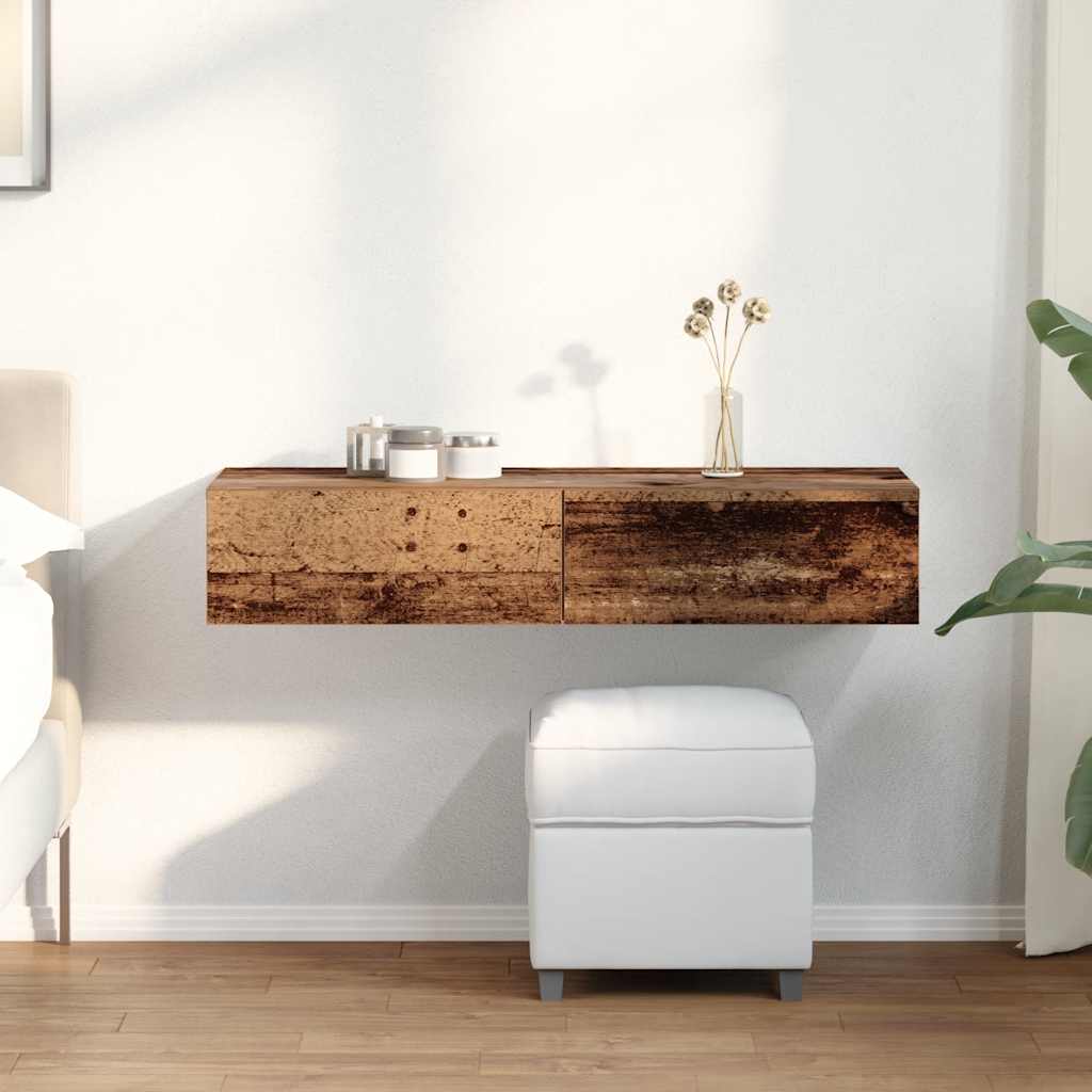 vidaXL Półka ścienna z szufladami, stare drewno, 100x36x19 cm