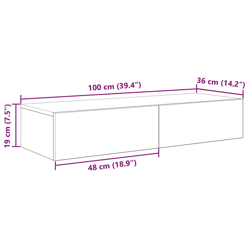 vidaXL Półka ścienna z szufladami, stare drewno, 100x36x19 cm