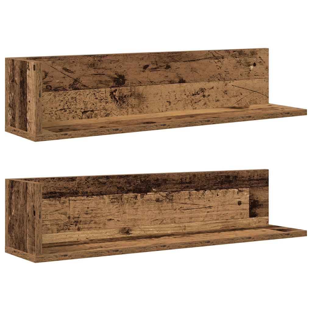 vidaXL Półki ścienne, 2 szt., stare drewno, 75x16,5x16,5 cm