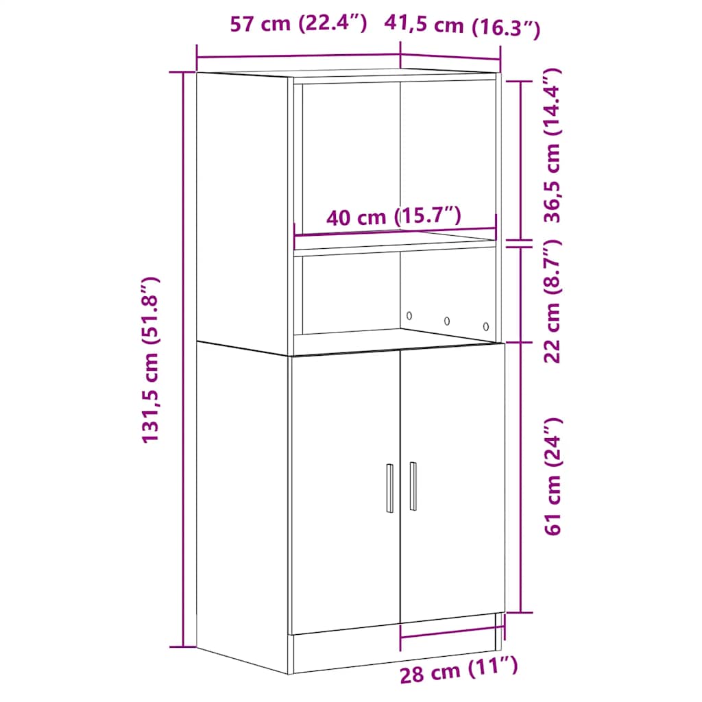 vidaXL Szafka kuchenna, biała 57x41,5x131,5 cm materiał drewnopochodny