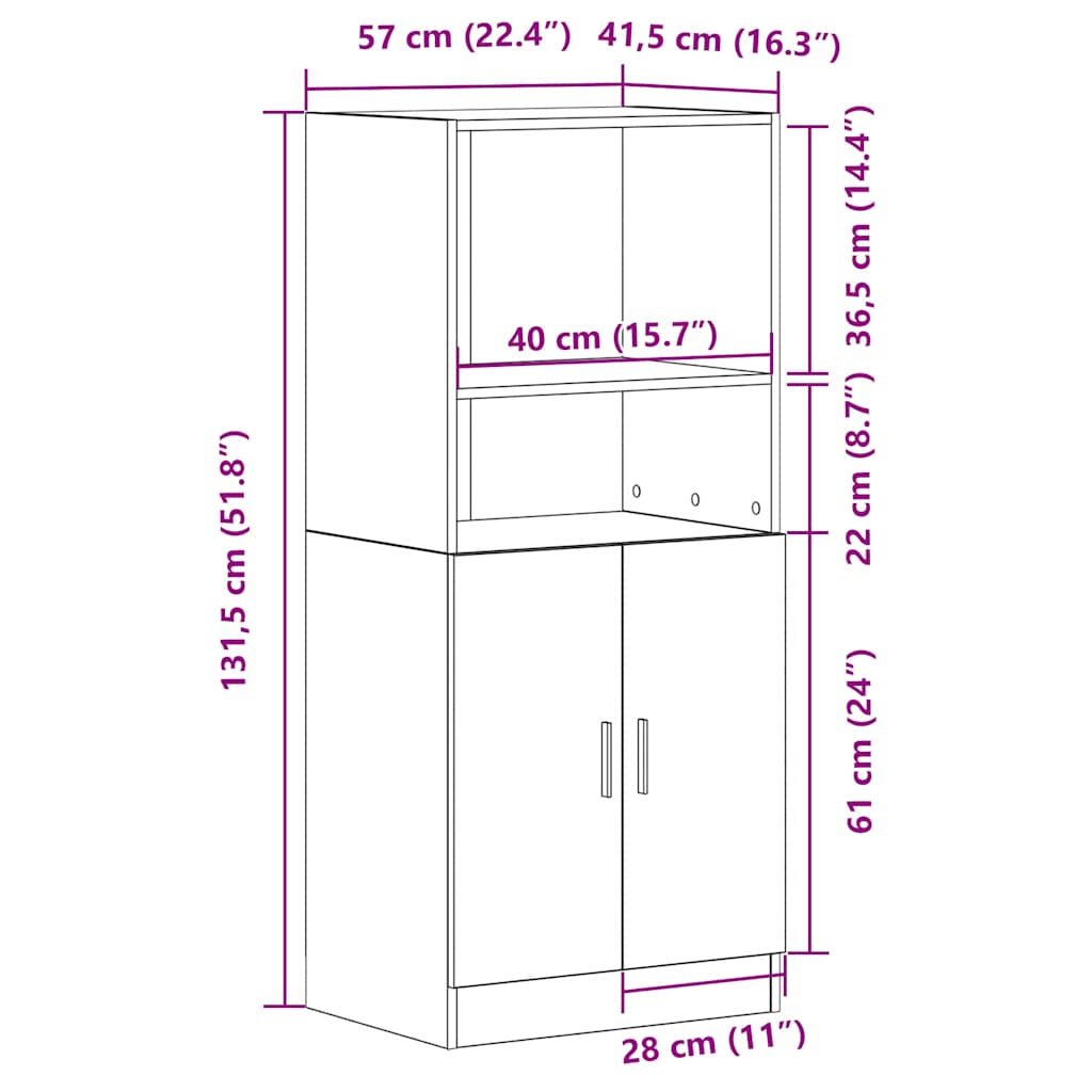 vidaXL Szafka kuchenna, czarna 57x41,5x131,5cm materiał drewnopochodny