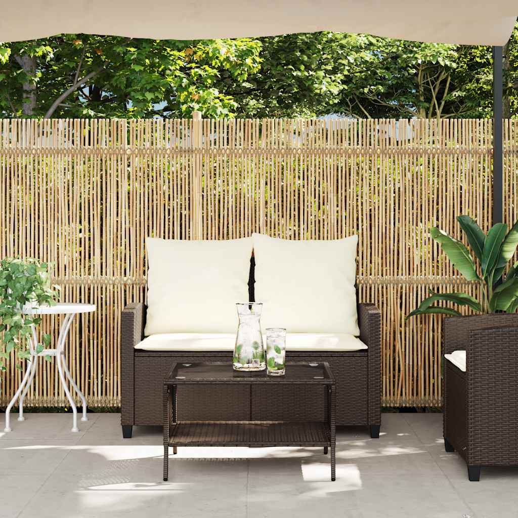 vidaXL Sofa ogrodowa 2-osobowa z poduszkami i stołem Brązowy