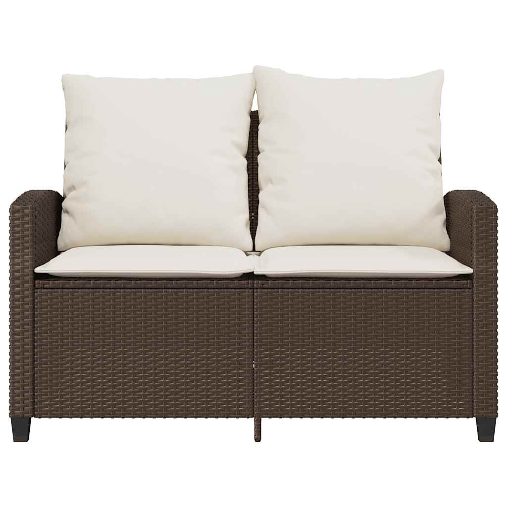 vidaXL Sofa ogrodowa 2-osobowa z poduszkami i stołem Brązowy