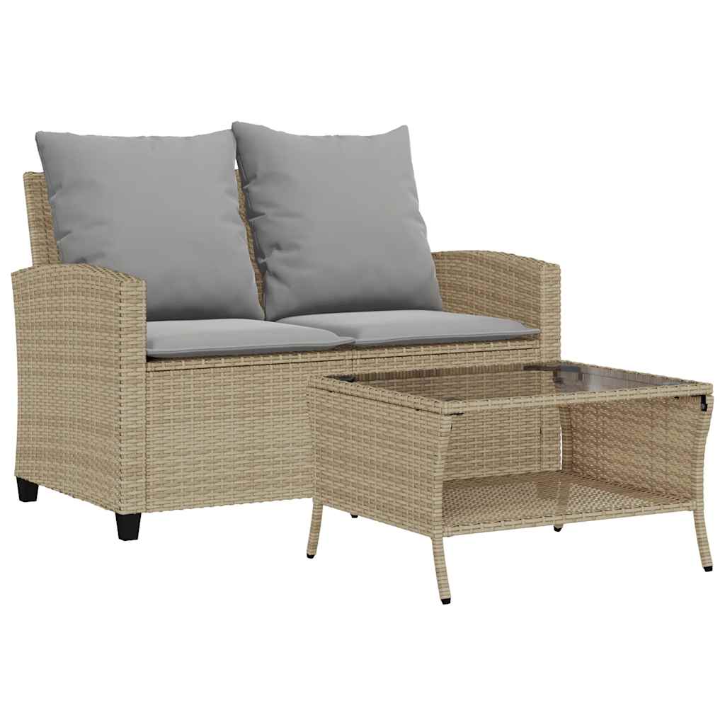 vidaXL Sofa ogrodowa 2-osobowa z poduszkami i stołem beżowa