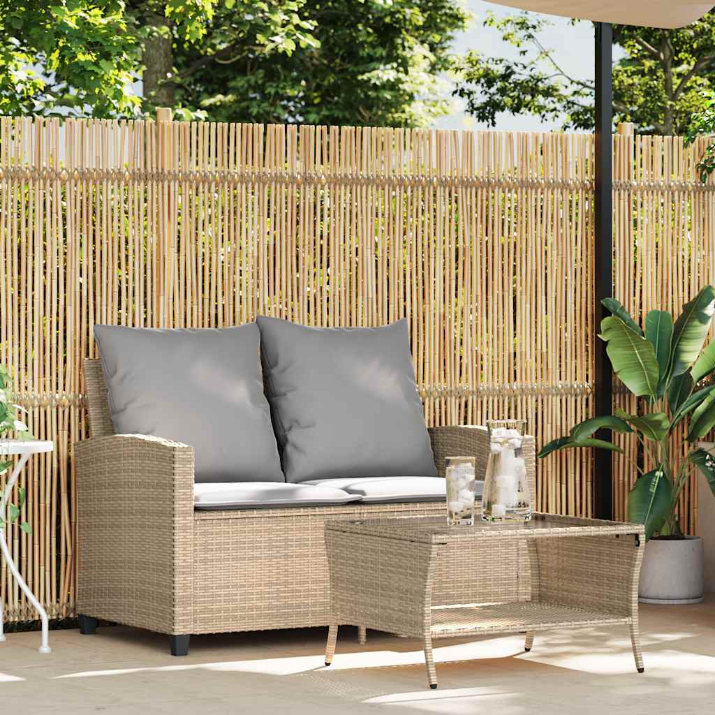 vidaXL Sofa ogrodowa 2-osobowa z poduszkami i stołem beżowa