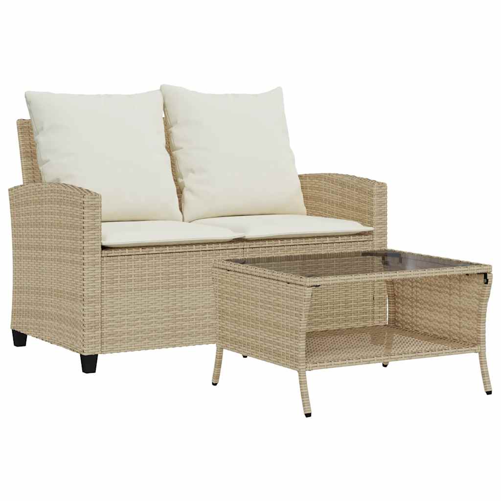 vidaXL Sofa ogrodowa 2-osobowa z poduszkami i stołem beżowa