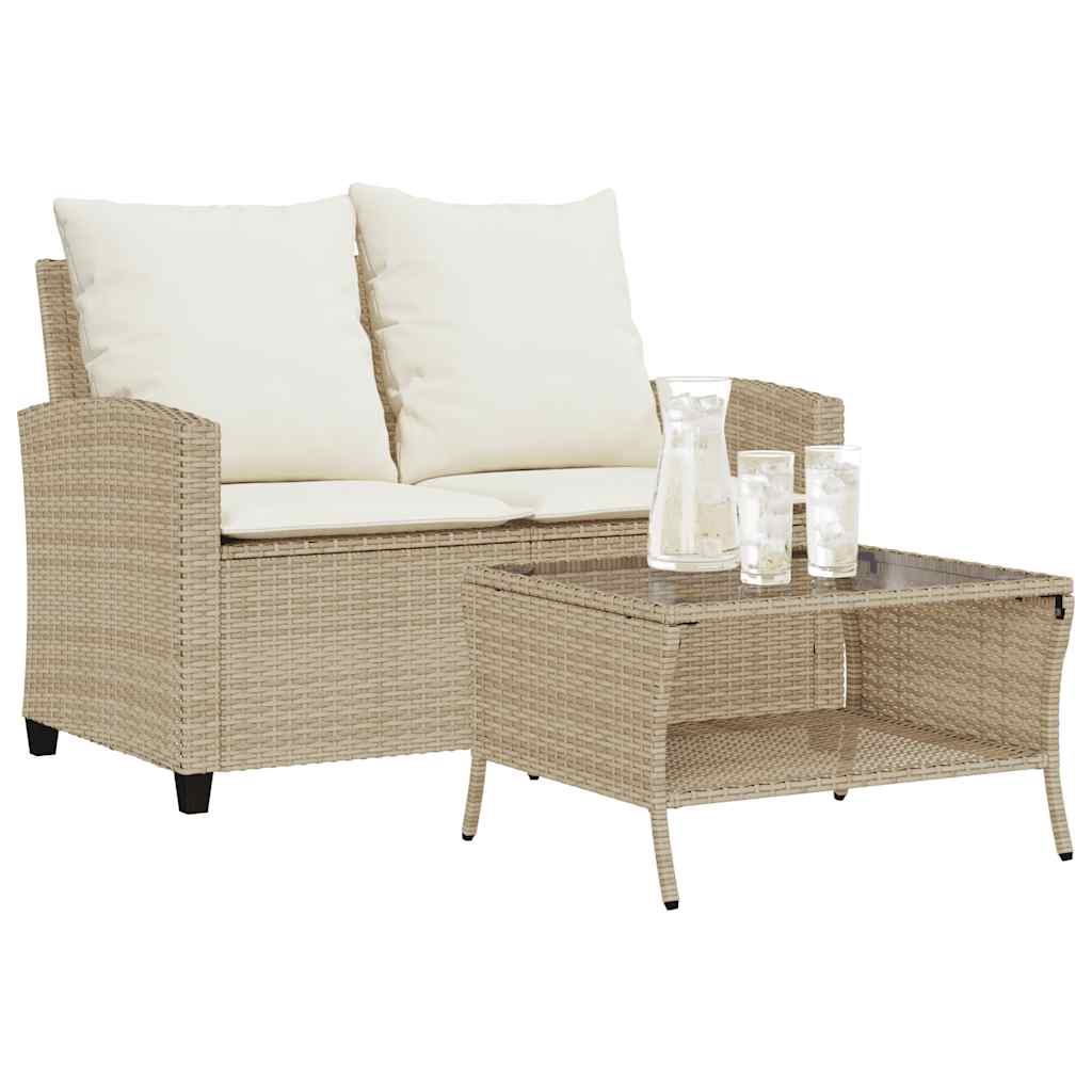 vidaXL Sofa ogrodowa 2-osobowa z poduszkami i stołem beżowa