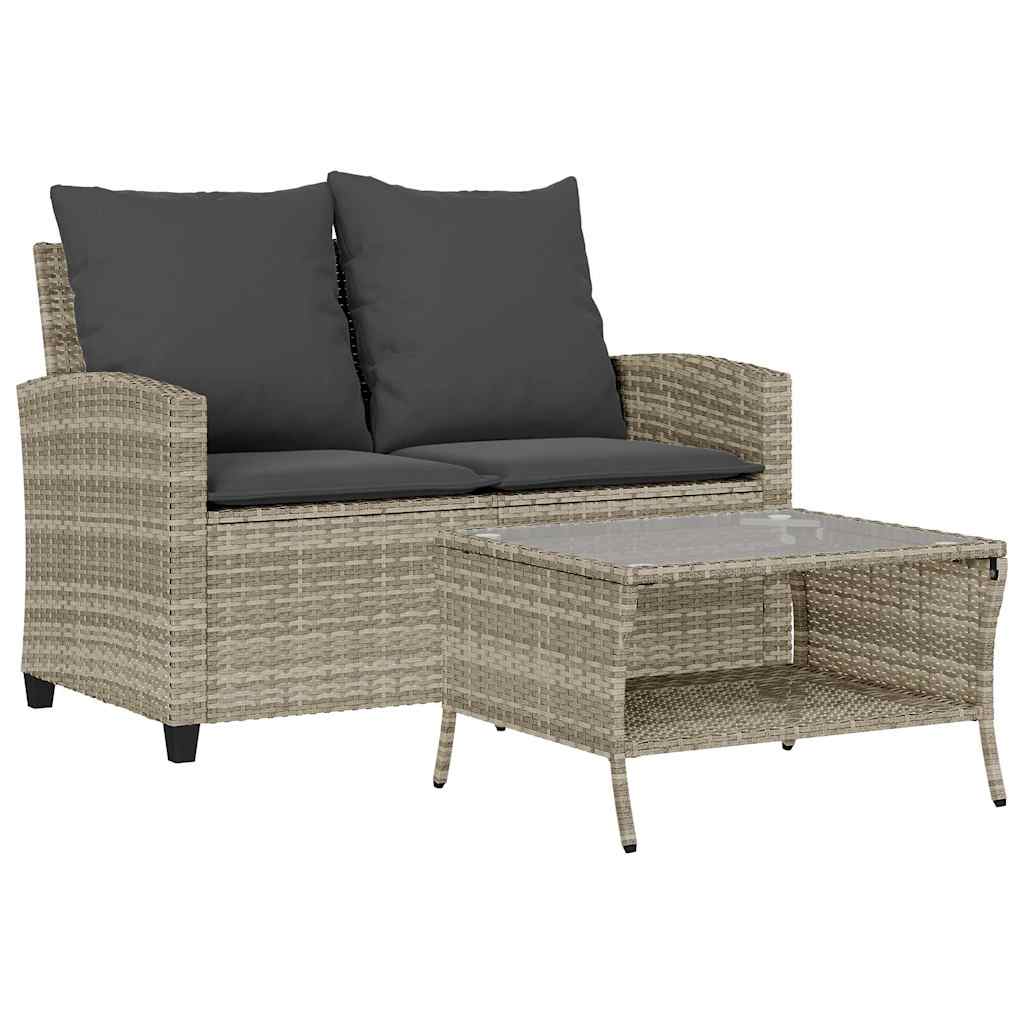 vidaXL Sofa ogrodowa 2-osobowa z poduszkami i stołem Jasnoszary