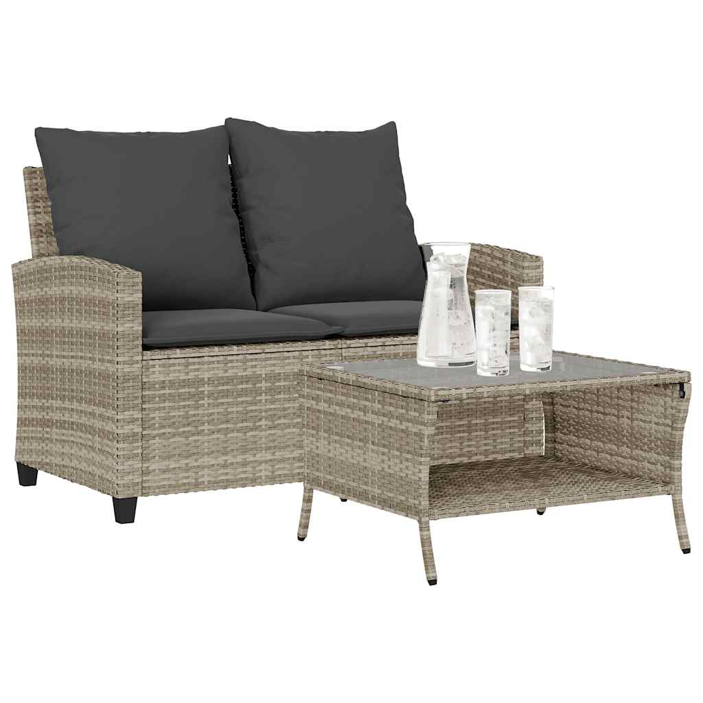 vidaXL Sofa ogrodowa 2-osobowa z poduszkami i stołem Jasnoszary