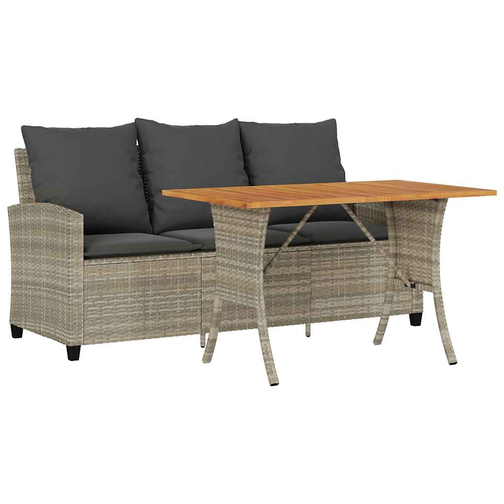 vidaXL Sofa ogrodowa 3-osobowa z poduszkami i stołem Jasnoszary