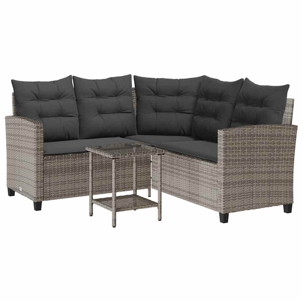 vidaXL Sofa ogrodowa ze stołem i poduszkami w kształcie litery L